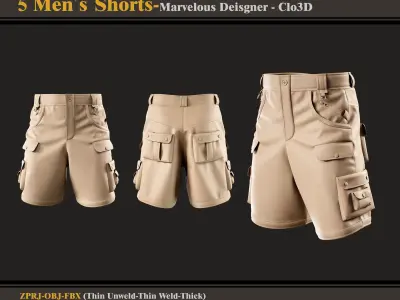 5 Men Shorts-Marvelous Designer-Clo3D-FBX-OBJ 3D model