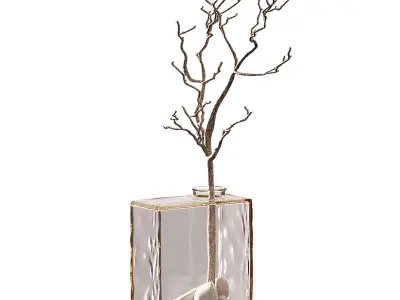 Bouquet of dried branches Glass square vase with a branch 3D model