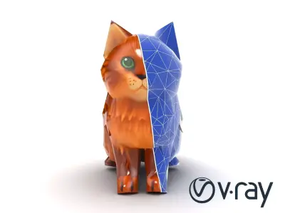 Fluffy Cat Toy Figurine model pack Low-poly 3D model