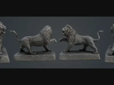 Lion Statue Low-poly 3D model 2