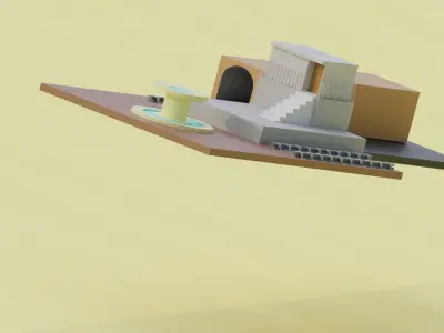 Low Poly Train Station for Games and Cartoons Free low-poly 3D model