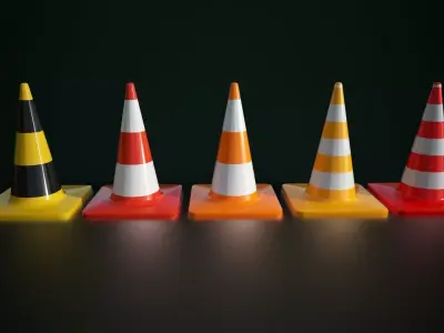 Free 5 Cone Pack  Low Poly PBR Unity  Unreal Ready 2K PNG Free low-poly 3D model