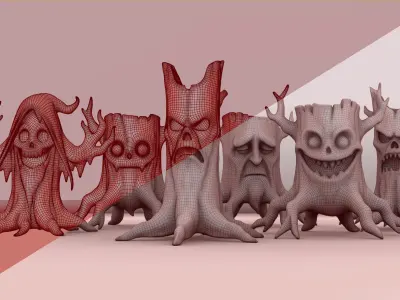 Haunted Tree-Stump Monster Pack 3D Models Low-poly 3D model