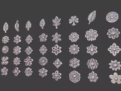set of 40 Small Decorative floral 3D Models Jewelry  3D print model