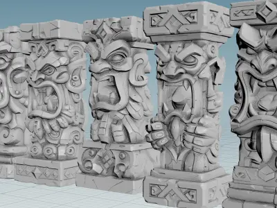 Stylized Tiki Totem Collection - 6 Unique 3D Printable Statues 3D print model