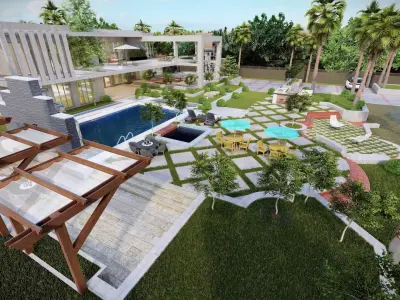 Luxury Farm house design visualization water pool 3D model