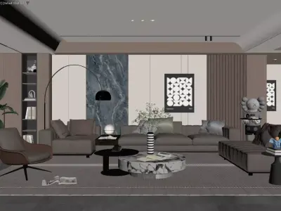 Modern Luxury Living Room with Modular Sofa and Artistic Details 3D model