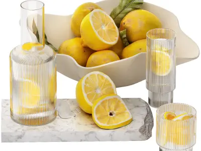 decoration set with ripple water carafe with bowl of lemons 3D model