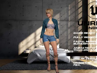 Casual girl full rigged - game ready - animated Low-poly 3D model