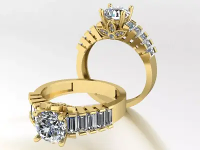 baguette solitaire ring 3D print model