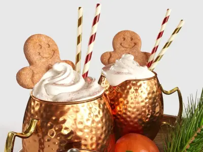 Drinks on a tray with gingerbread 3D model