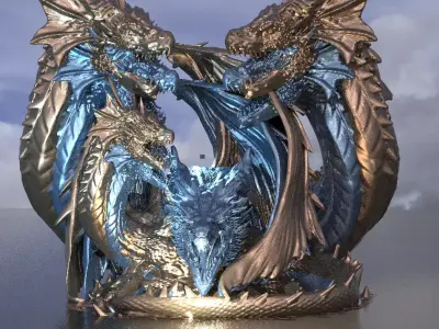 Arthurian Dragon King Statue Set 3 3D model