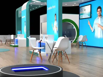 Modern trade booth with central arch structure 3D model