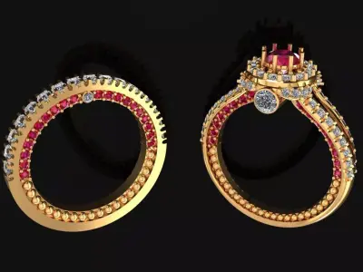 Women Ring 17 micro pave halo engagement ring band for women 3D print model