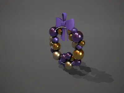 Purple and Gold Christmas Bauble Wreath Low-poly 3D model