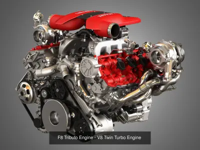 F8 Tributo - 488 GTB Engines - V8 Twin Turbo Engines 2 in 1 3D Model Collection