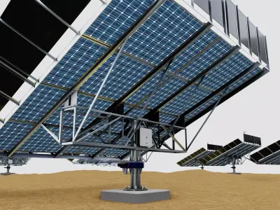 48 kW Solar Tracker-2x4 Panel Layout-SIM V01-Mirror Supported Low-poly 3D model