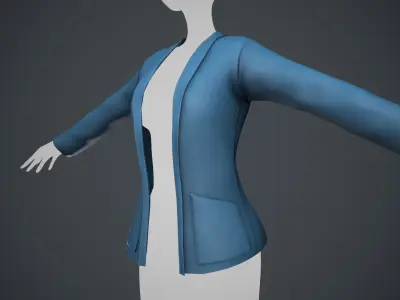  Female Blue Jacket Style 2 Low-poly 3D model