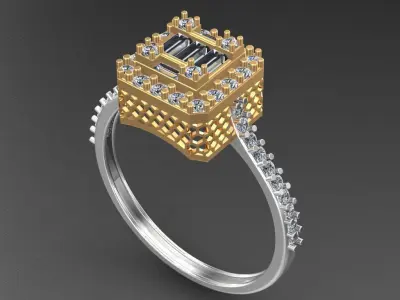 Diamond Solitaire Baguette Ring 3D print model buy