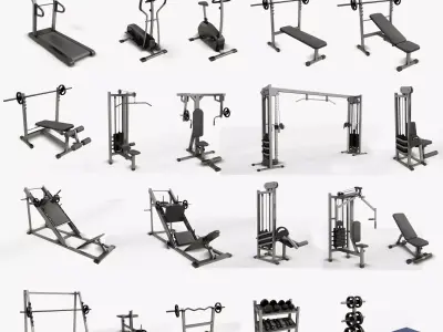 Gym Equipments Low-poly 3D model
