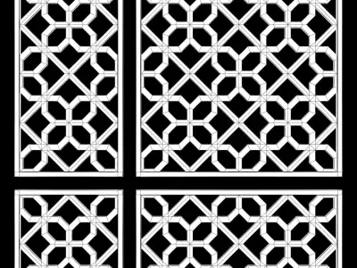 Wood Arabic Islamic pattern decorative grill screen 3D model