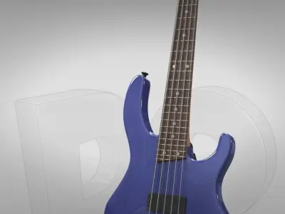 Five string electric bass guitar with stand 3D model