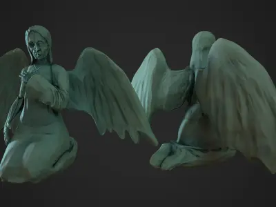Angel Statue Low-poly 3D model 12