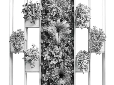 plants set partition in metal  Vertical graden wall decor box Low-poly 3D model