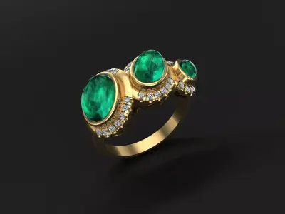 Diamond and Cabochon Ring 3D print model