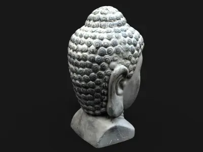 Buddha head concrete statue Low-poly 3D model