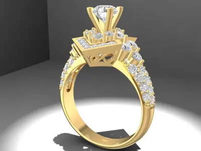 Luxury Double Halo Geometric Diamond Ring for Women 1091 3D print model