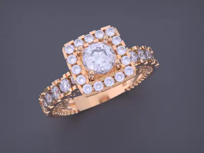 Solitaire Halo Diamond Ring 3D print model