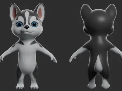 Husky Dog Cartoon Low-poly 3D model