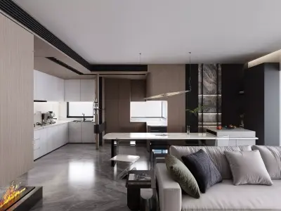 Modern living room dining room interior scenes 329 3D model