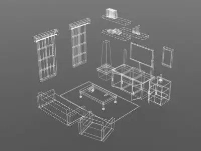 Low-poly Cartoon Livingroom Pack Free low-poly 3D model