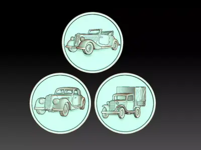 automobile coin with three cars 3D print model
