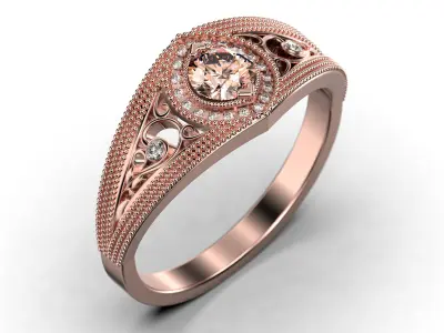 NazrulRing01 victorian filigree engagement ring in rose gold 3D print model