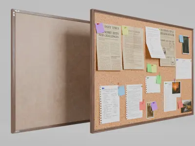 Customizable Wooden Wall Cork Board - Pin Notice Board Low-poly 3D model
