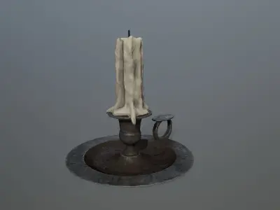 Candlestick candle on metal plate Low-poly 3D model