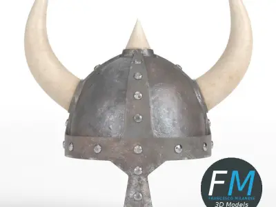 Medieval helmet with horns 3D model