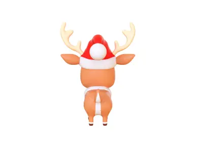 Cute Reindeer Wearing Santa Hat 3D Model Christmas Decor Low-poly 3D model