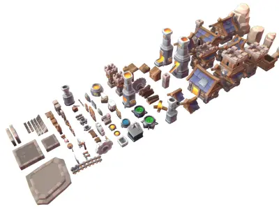 Human RTS Building Set - Proto Series Low-poly 3D model