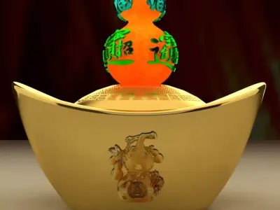 Chinese gold ingot with Gourd 3D model