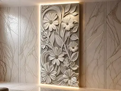 CNC STL Relief Panel Classic Floral Art Carving File 266 3D model