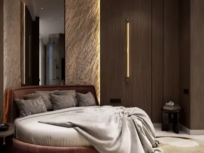 Modern Luxury Bedroom with Bath Panoramic View   3D model