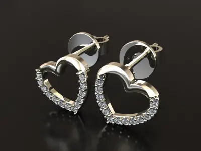 Earrings heart shaped diamond 3D print model