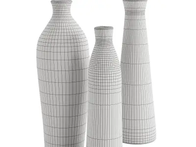 Set of 3 hand painted ceramic vases 3D model