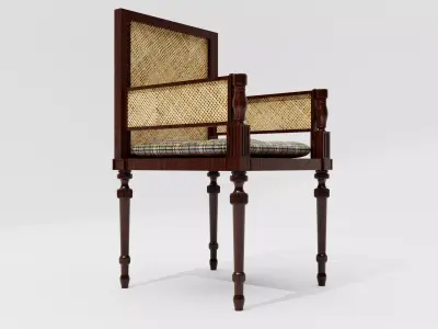 Antique Wooden Cane Chair Low-poly 3D model
