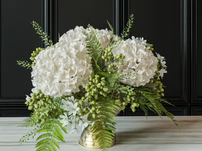 Flower Set 052 White Hydrangea and Olive 3D model