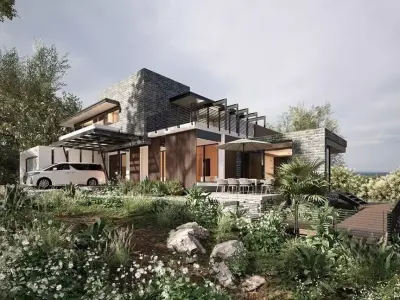 3D Model of Modern Villa with Panoramic View SketchUp 3D model